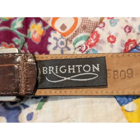 Vtg RARE 1996 Brighton Brown Croc Embossed Silver Chain Link  display picture 1